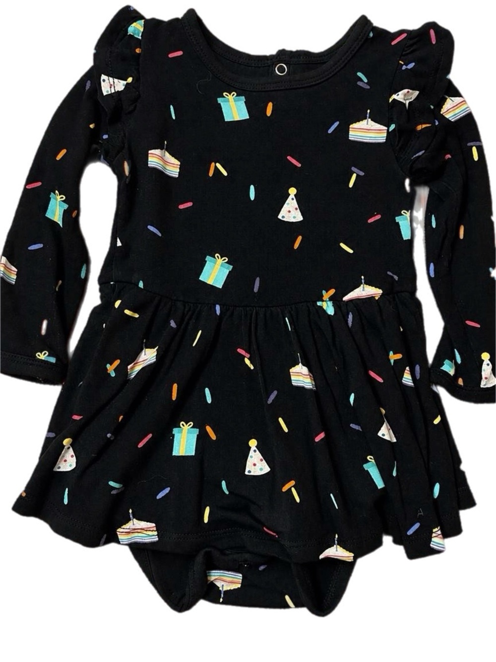Kyte Baby Birthday Bamboo Dress Bodysuit Black Rainbow Cake Party 12-18M